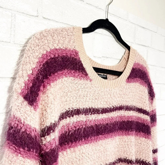 Torrid Pink Striped V Neck Fuzzy Eyelash Sweater Women's Plus Size 00 - Picture 6 of 10